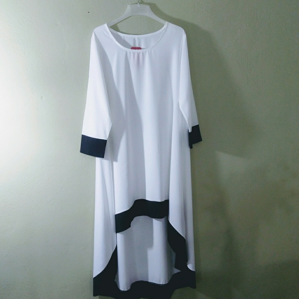 White and black high low dress polyester.